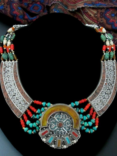 Antique Large Tibetan Symbolic Necklace - Collectible