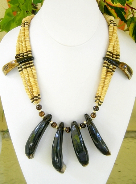 Tribal Necklace on Organic Real Tooth And Bone Tribal Necklace
