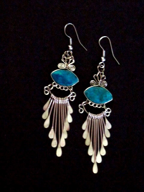 Chrysocolla Dangle Earrings From Peru