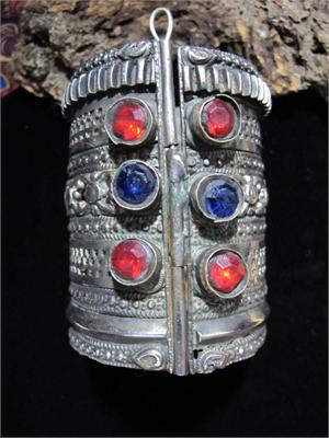 Handcrafted Kuchi Tribal Cuff Bracelet Large Faceted Stones