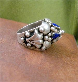 Tribal Jewelry Turkoman Ring Silver and Lapis