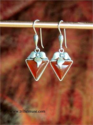 Carnelian and Sterling Silver Dangle Earrings Handcrafted in Nepal