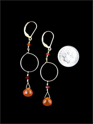 Carnelian and Ruby Dangle Earrings In Perspective with Dime