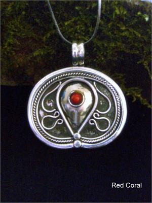 Exotic Ethnic Necklace In Sterling Silver with Red Coral