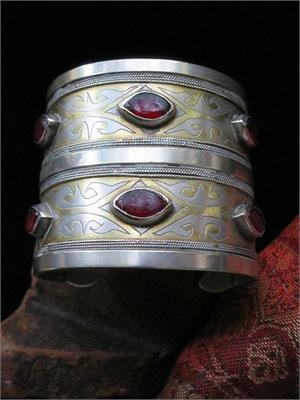 Old Turkmen Tekke Tribal Jewelry Cuff 2-Band Bracelet