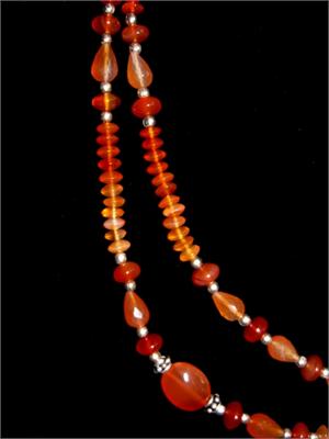 Hot Fire Carnelian Double Strand Necklace with Sterling Silver