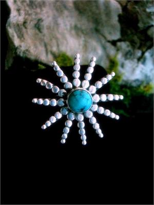 Turquoise Sun Ring in Sterling Silver Dramatic 12 Points Ring