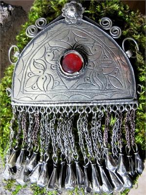 Vintage Hazara Pendant with Red Stone Handcrafted Tribal Style A