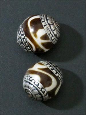 Tibetan Dzi Beads with Ornate End Caps