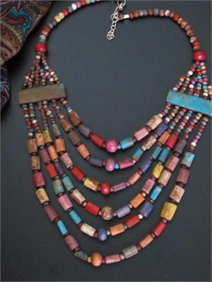 Colorful Painted Bone Beads Gypsy Necklace