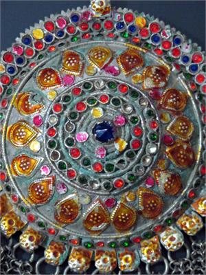 Close up Large Vintage India Pendant Colorful Ceremonial
