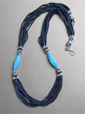 Turquoise and Jet Afghani Jewelry Necklace