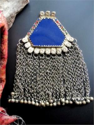 Unusual Vintage Kuchi Large Blue Pendant
