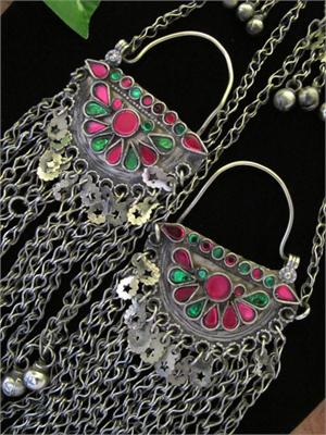Tribal Jewelry Earrings - Old Kuchi Dangles Close Up