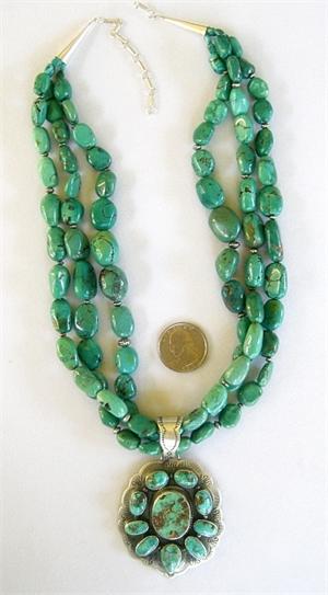 Native American Indian Turquoise Necklace Triple Strands