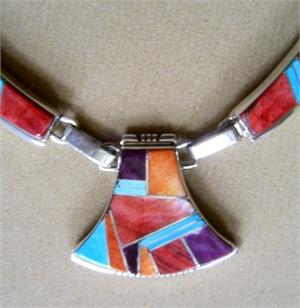 Navajo Spiny Oyster and Turquoise Necklace Channel Inlay