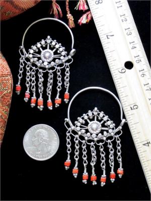 Collectible Tajik Silver Vintage Earrings Ruler and Coin for Size
