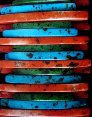Bone Bracelet as Turquoise and Coral Hand Painted