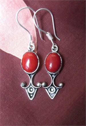Diving Arrow Red Coral Dangle Earrings