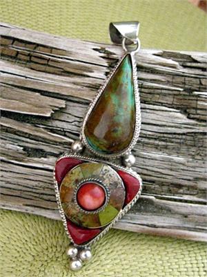 Tibetan Jewelry Handcrafted Pendant Turquoise and Coral