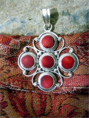 Tibetan Jewelry Cross Sterling Silver Vibrant Real Red Coral