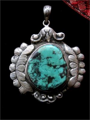 Tibetan Turquoise and Silver Pendant