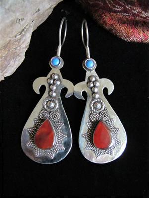 Turkmen Tribal Jewelry Earrings Kazakh Large Carnelian Earrings