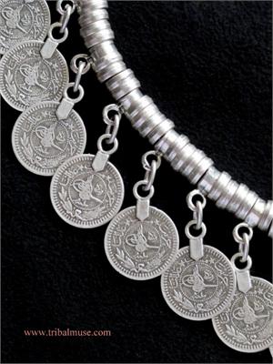 Turkish Tribal Coin Choker Necklace Silver Plated Pewter