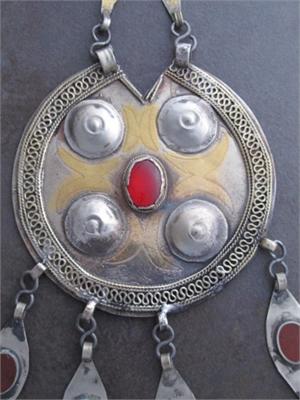 Red Glass and Brass-Gilded White Metal