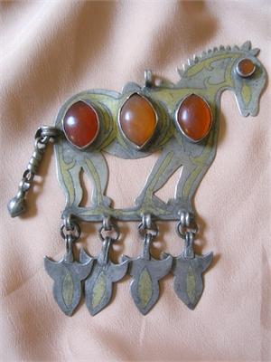 Old Turkoman Tribal Horse Pendant Handcrafted Collectible