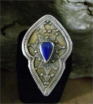 Large Tribal Jewelry Classic Lapis Ring Handcrafted Kazakh