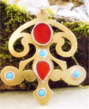 Turkoman Jewelry Tribal Pendant with Gold Gilding