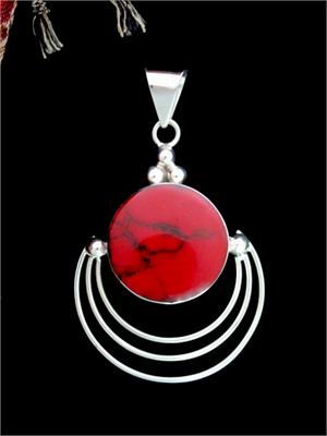 Vibrant Red Coral and Sterling Silver Pendant Quality Handcrafted