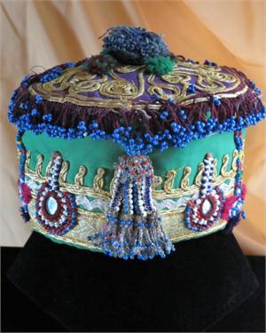 Front View Kuchi Textile Vintage Hat Vibrant colors