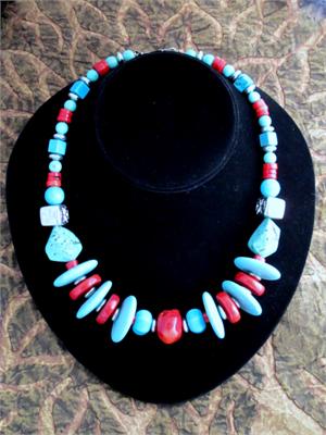 Ethnic Necklace Turquoise and Red Coral