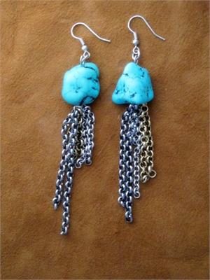 Large Turquoise Nugget and Chains Dangles