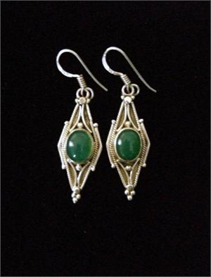 Green Onyx and Sterling Silver Earrings Artisan Handcrafted
