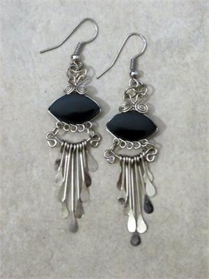 Rich Black Peruvian Onyx Dangle Earrings