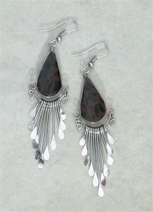 Long Tiger Agate Dangle Earrings from Peru