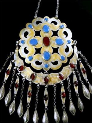 Large Turkoman Tribal Jewelry Necklace Lapis and Carnelian Red